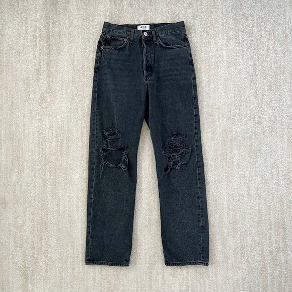 Agolde 90s Mid Rise Loose Fit Distressed Jeans in Vagabond 25 - Picture 1 of 11